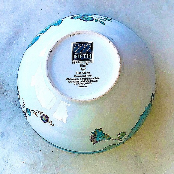 222 FIFTH ELIZA SPRING TURQUISE SOUP CEREAL BOWL NEW PORCELAIN 5 1/2 INCH FLORAL - Picture 5 of 6